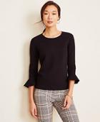 Ann Taylor Textured Houndstooth Fluted Sleeve Top