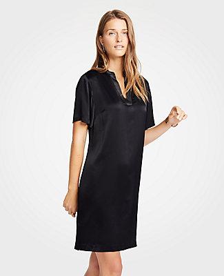 Ann Taylor Shimmer Stitched Split Neck Shift Dress