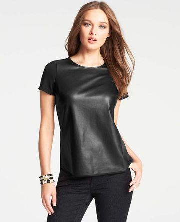  Ann Taylor Faux Leather Front Top