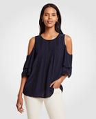 Ann Taylor Lacy Pintucked Cold Shoulder Top
