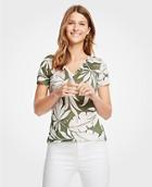 Ann Taylor Tropical Leaf Linen V-neck Tee