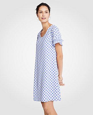 Ann Taylor Gingham Ruffle Sleeve T-shirt Shift Dress