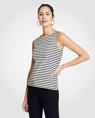 Ann Taylor Stripe Side Button Tank