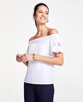 Ann Taylor Eyelet Off The Shoulder Top