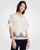 Ann Taylor Embroidered Short Sleeve Sweater