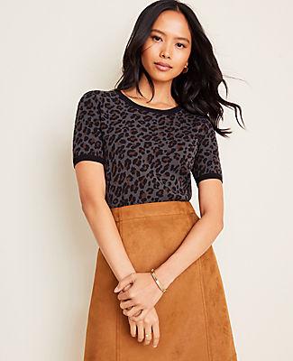 Ann Taylor Leopard Print Seasonless Yarn Sweater Tee