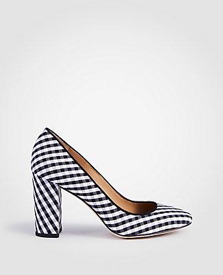 Ann Taylor Emeline Piped Gingham Block Heel Pumps
