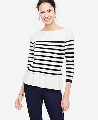 Ann Taylor Striped Cable Peplum Sweater