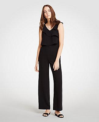Ann Taylor Ruffle V-neck Jumpsuit