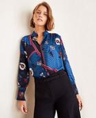 Ann Taylor Floral Stand Collar Slit Neck Blouse
