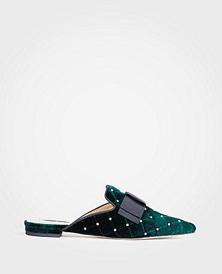 Ann Taylor Lorelle Quilted Velvet Bow Slides