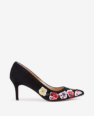 Ann Taylor Eryn Embroidered Suede Pumps