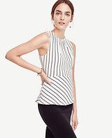 Ann Taylor Stripe Tie Back Peplum Shell