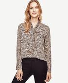 Ann Taylor Spotted Tie Neck Ruffle Blouse