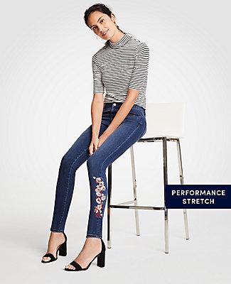 Ann Taylor Modern Embroidered Floral All Day Skinny Jeans