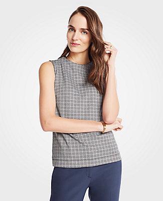 Ann Taylor Checked Mock Neck Shell