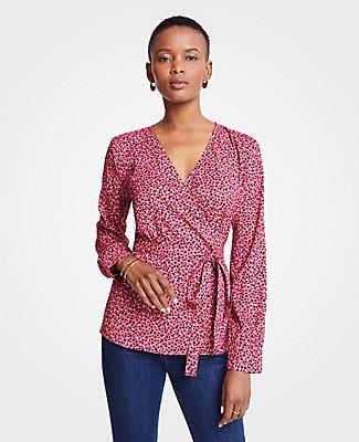 Ann Taylor Geo Dot Belted Wrap Top