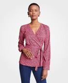 Ann Taylor Geo Dot Belted Wrap Top