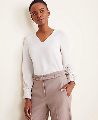 Ann Taylor Mixed Media Pleated Cuff Blouse