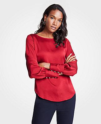 Ann Taylor Pearlized Cuff Boatneck Blouse