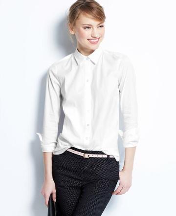 Ann Taylor Perfect Long Sleeve Button Down Shirt, White - Size 0