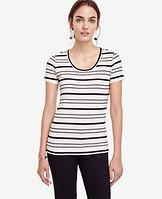 Ann Taylor Stripe Cotton Scoop Neck Tee