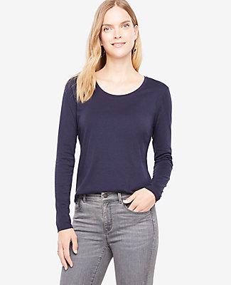 Ann Taylor Pima Cotton Scoop Neck Long Sleeve Tee