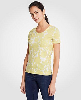 Ann Taylor Floral Pima Cotton Scoop Neck Tee