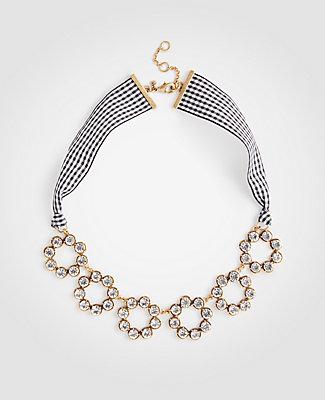 Ann Taylor Circle Crystal Gingham Ribbon Necklace