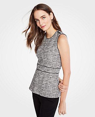 Ann Taylor Piped Tweed Peplum Top