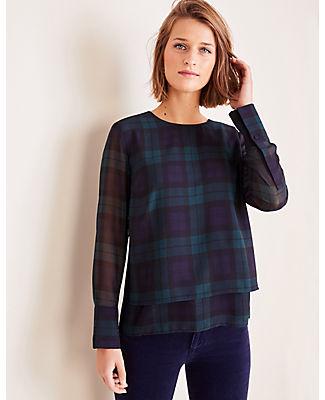 Ann Taylor Blackwatch Plaid Layered Blouse