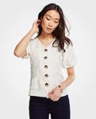 Ann Taylor Textured V-neck Button Top