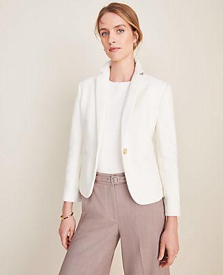 Ann Taylor Piped Tweed One Button Blazer