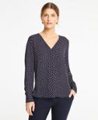 Ann Taylor Mixed Media Pleat Front Top In Spade