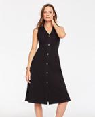Ann Taylor Button Front Ribbed Knit Flare Dress