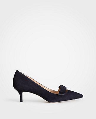 Ann Taylor Dylan Suede Bow Kitten Heel Pumps