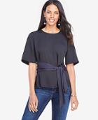 Ann Taylor Belted Mixed Media Top