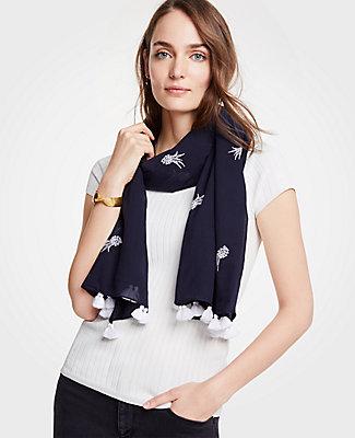 Ann Taylor Pineapple Embroidered Scarf