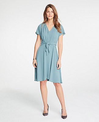 Ann Taylor V-neck Tie Front Flare Dress