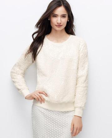 Ann Taylor Cracked Ice Sweatshirt, Winter White - Extra Extrasmall