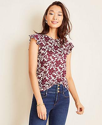 Ann Taylor Linen Flutter Tee - Dominique Floral