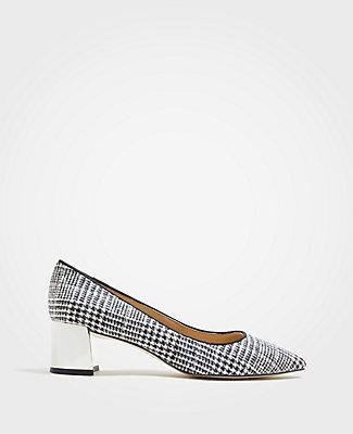 Ann Taylor Bette Houndstooth Flannel Block Heel Pumps