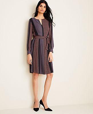 Ann Taylor Sunflower Stripe Pleated Flare Dress