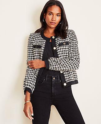 Ann Taylor Shimmer Houndstooth Bomber Jacket
