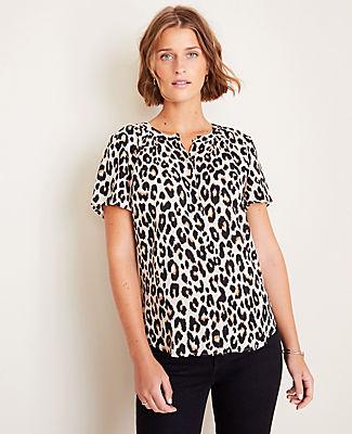 Ann Taylor Spotted Mixed Media Button Down Top