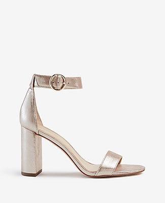 Ann Taylor Leannette Metallic Leather Block Heel Sandals