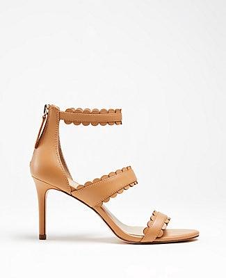 Ann Taylor Raina Scalloped Leather Heeled Sandals