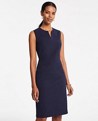 Ann Taylor Pindot Split Neck Sheath Dress