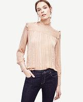 Ann Taylor Striped High Neck Ruffle Blouse