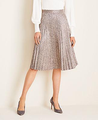 Ann Taylor Animal Print Faux Suede Pleated Midi Skirt